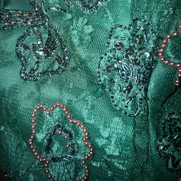 Brilliante by J.A.Vintage Beaded & Sequins Dark Green Lace MidiScallop Hem Sz M - Picture 13 of 13